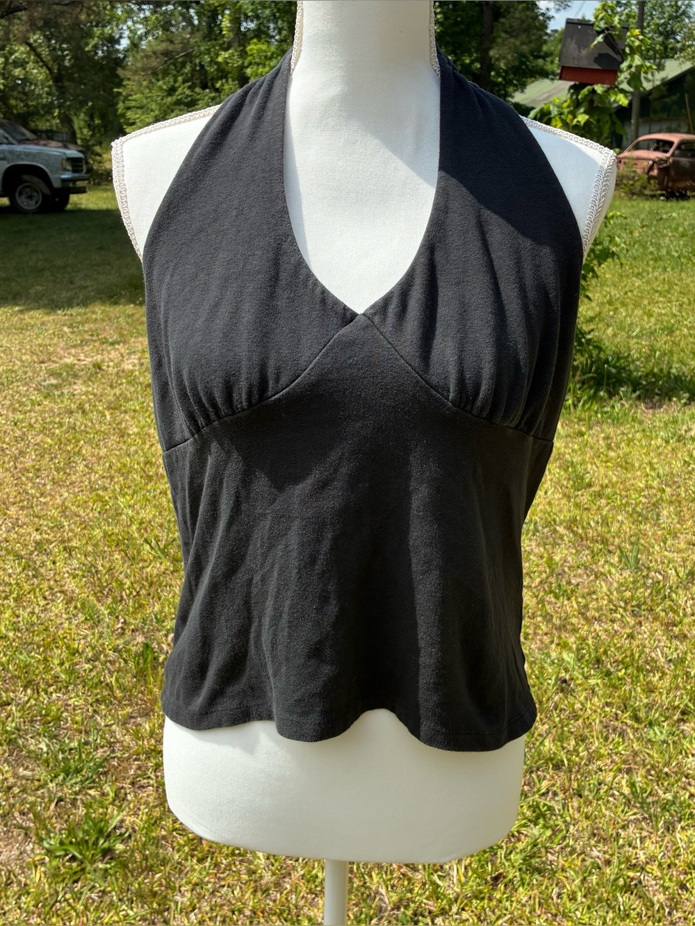 Y2K Cato Black Halter Top Open Back Stretch Tank Size Large